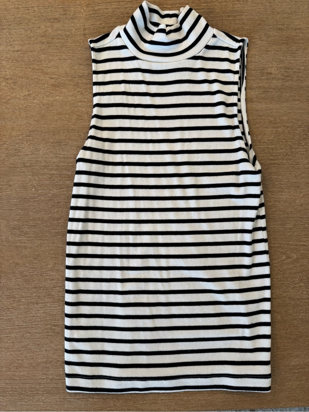 LOFT Black and White Striped Sleeveless Turtleneck Tank Top